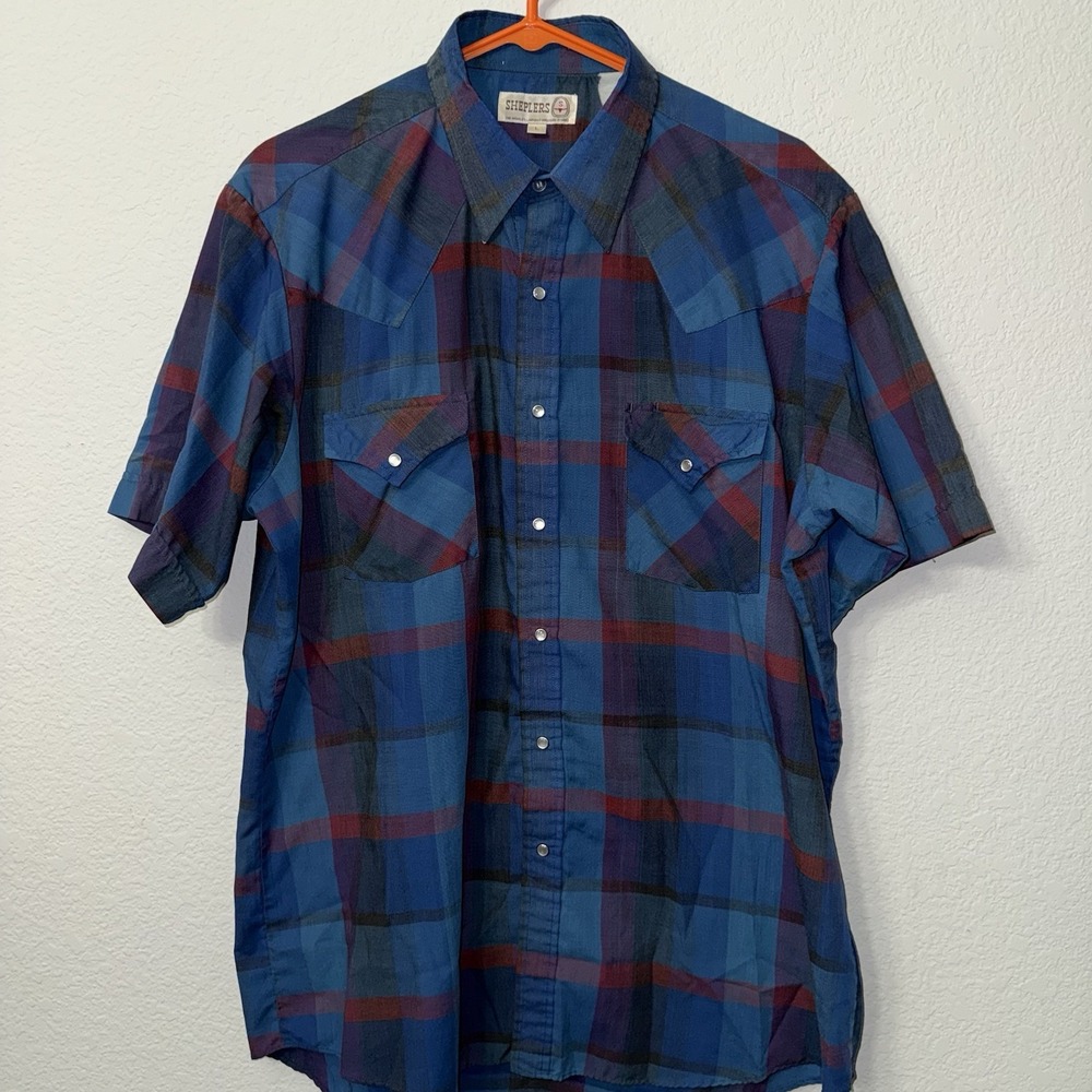 Vintage Sheplers Western Plaid Pearl Snap Button Up Shirt Men's SIze L